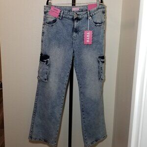 TRTR High Rise Cargo Jeans Womens 16/31 Wide Leg Retro Streetwear Skater BMX NWT